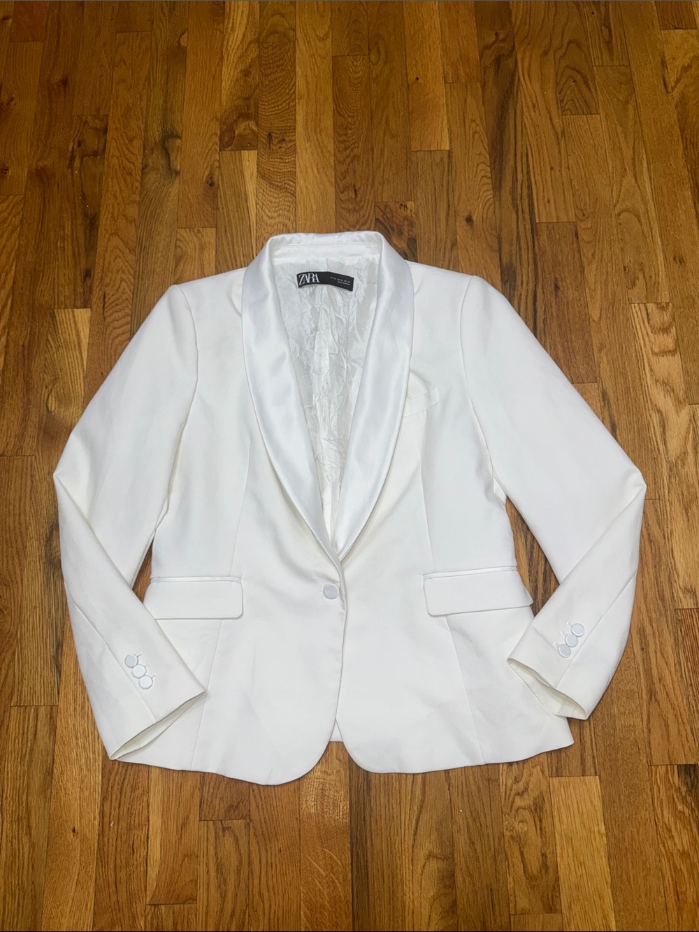 Zara Cream Satin Lapel Blazer